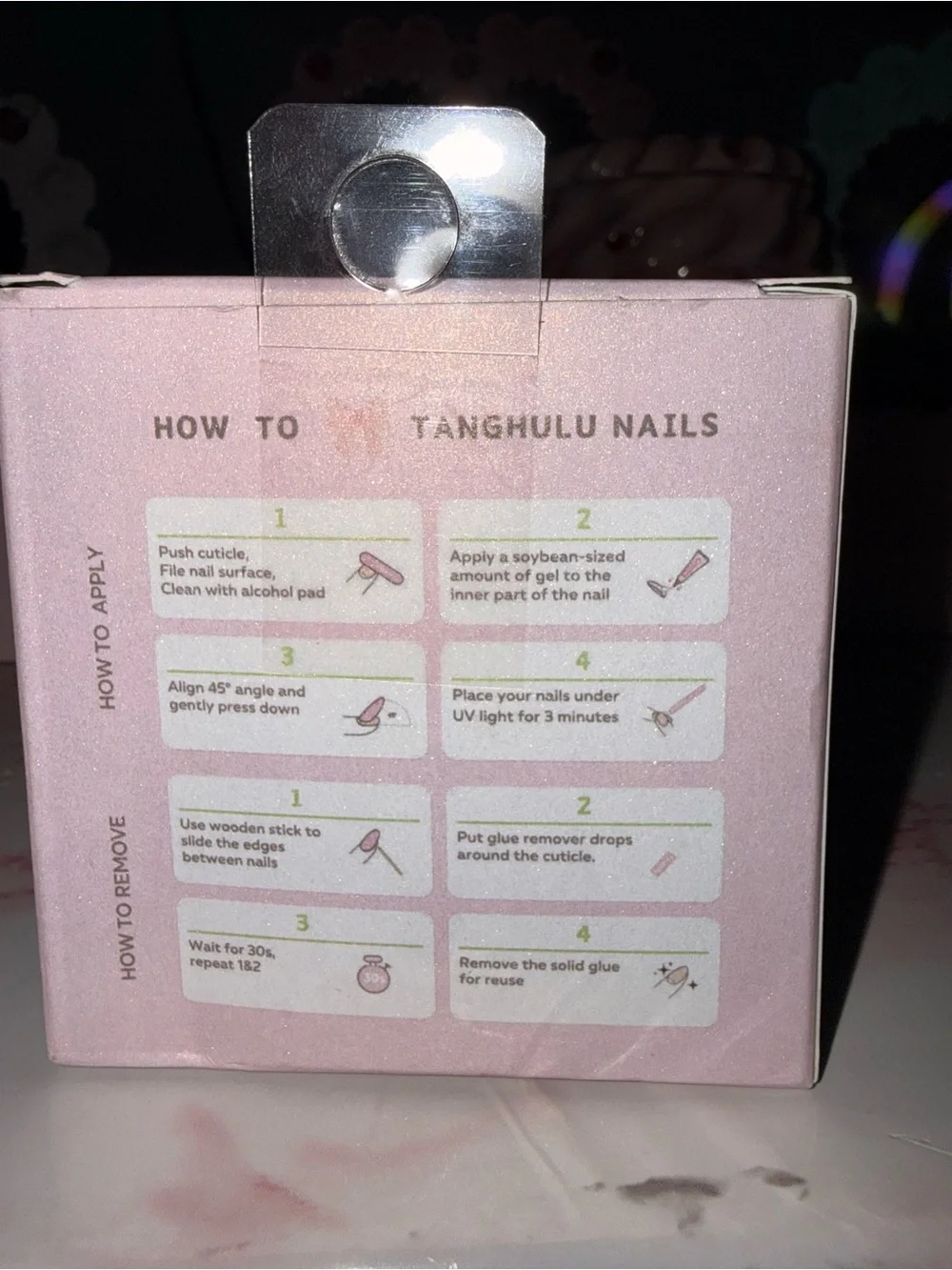 Tanghulu Press-On Nails — Nude Pink with Glitter Snowflakes